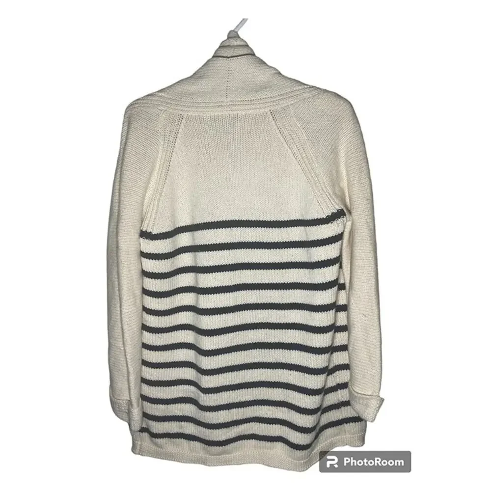 J CREW Striped Cardigan Sweater Cream Navy Open Front Women's Size Medium M USED